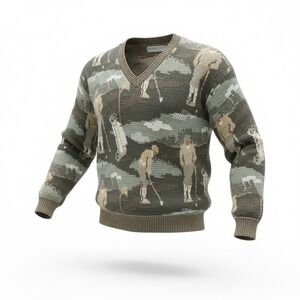 Men's Vintage Grandpa Chic Cotton Golf Print Sweater Size L